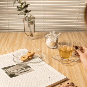 Jogo 4 Xícaras de Chá com Pires em Vidro Butterfly 180ml