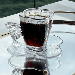 Jogo 4 Xícaras de Chá com Pires em Vidro Butterfly 180ml