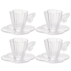 Jogo 4 Xícaras de Chá com Pires em Vidro Butterfly 180ml