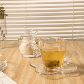 Jogo 4 Xícaras de Chá com Pires em Vidro Butterfly 180ml