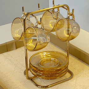 Jogo 4 Xícaras  para Café Menfis Cristal Âmbar com Borda Dourada 85ml