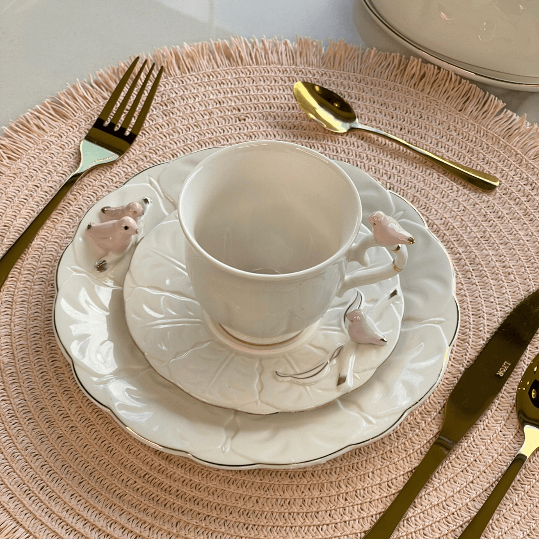 Jogo 4 Xicaras para Chá em Porcelana Birds Branca 200ml