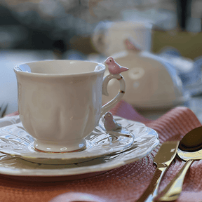 Jogo 4 Xicaras para Chá em Porcelana Birds Branca 200ml
