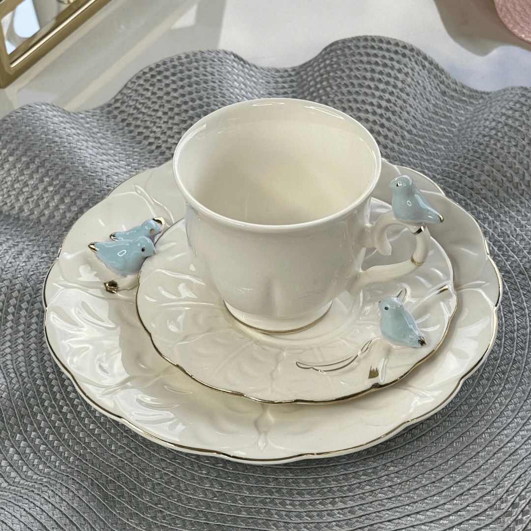 Jogo 4 Xicaras para Chá em Porcelana Birds Branca 200ml