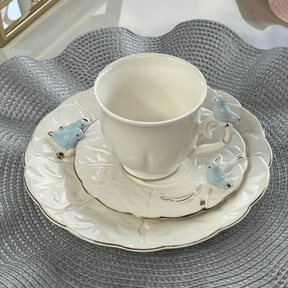 Jogo 4 Xicaras para Chá em Porcelana Birds Branca 200ml