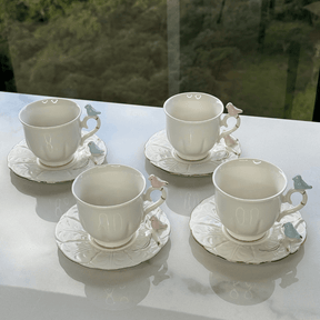 Jogo 4 Xicaras para Chá em Porcelana Birds Branca 200ml