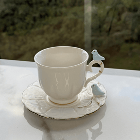 Jogo 4 Xicaras para Chá em Porcelana Birds Branca 200ml