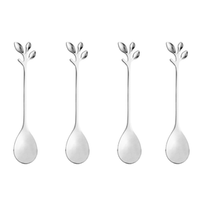 Jogo de 4 Colheres Aço Inox Para Chá Leaves Folhas