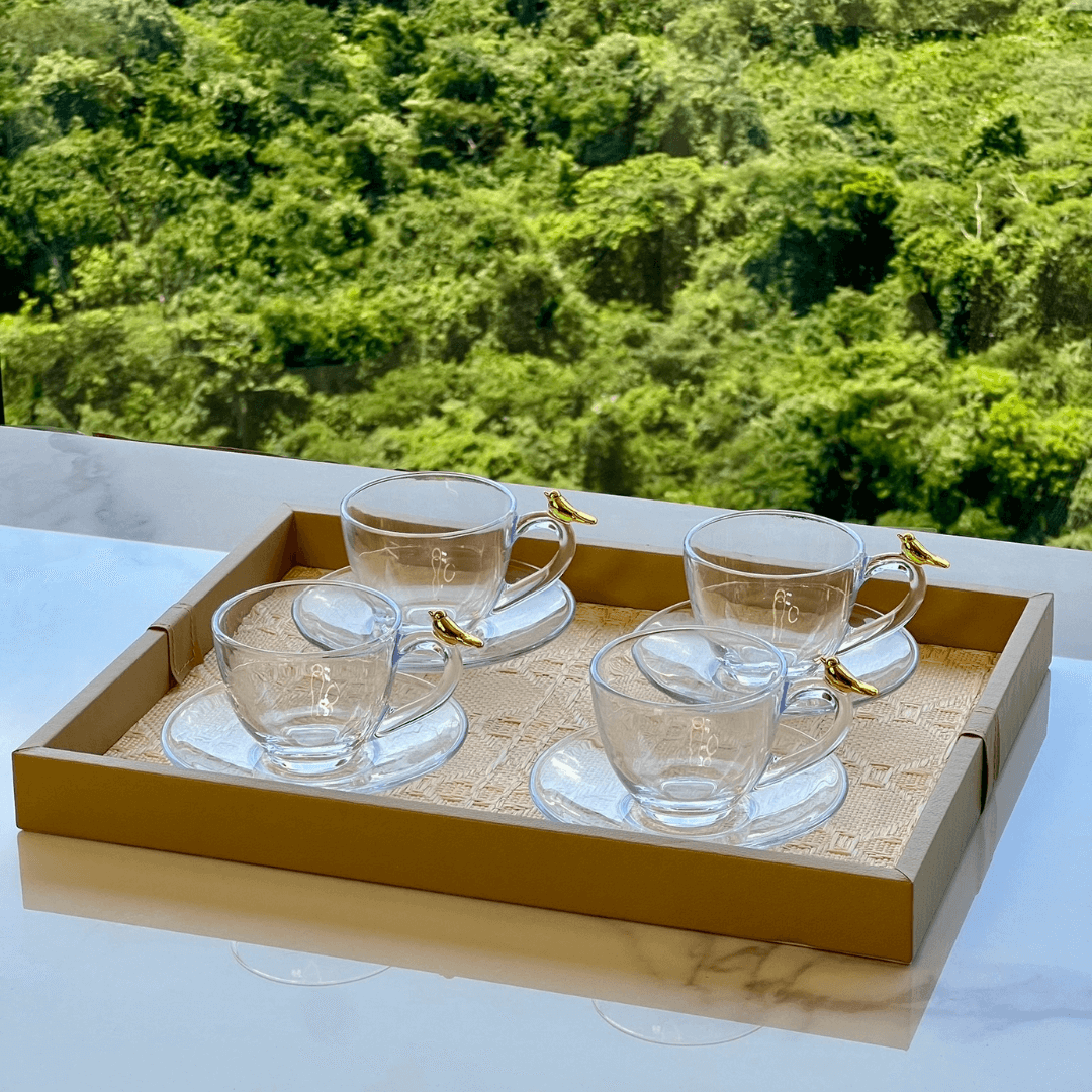 Jogo de 4 Xícaras de Chá com Pires Golden Bird - 180ml