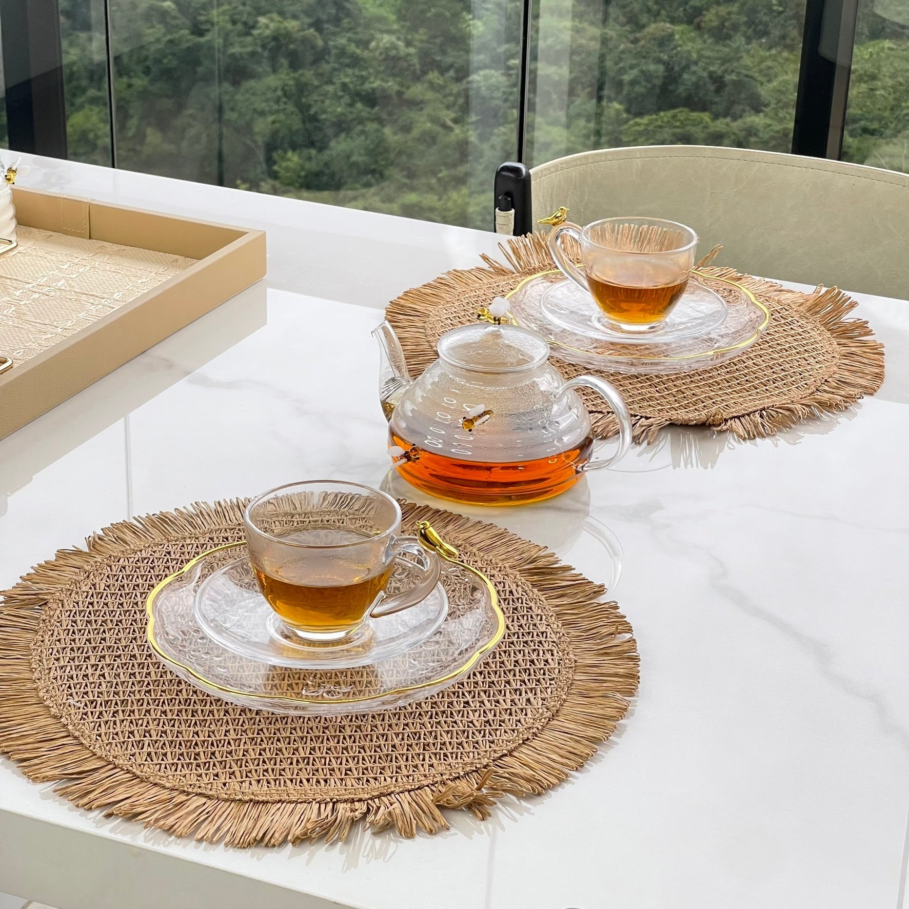 Jogo de 4 Xícaras de Chá com Pires Golden Bird - 180ml