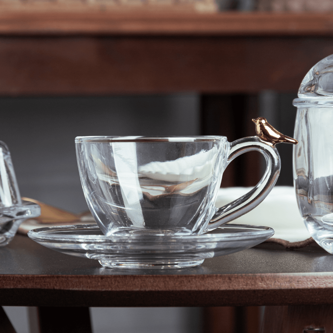 Jogo de 4 Xícaras de Chá com Pires Golden Bird - 180ml