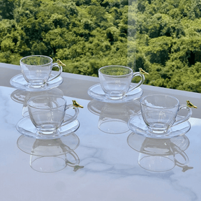 Jogo de 4 Xícaras de Chá com Pires Golden Bird - 180ml