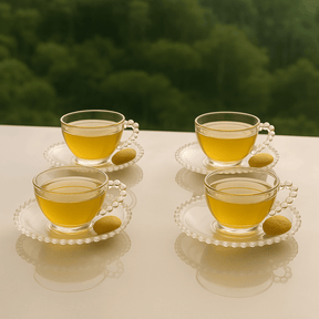 Jogo de 4 Xícaras de Chá Cristal de Chumbo com Pires Pearl Bolinha - 180ml