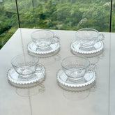 Jogo de 4 Xícaras de Chá Cristal de Chumbo com Pires Pearl Bolinha - 180ml