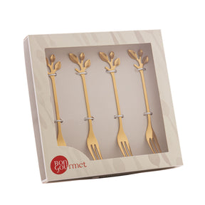 Jogo de Garfos para Aperitivo em Aço Inox Leaves Dourado 4 Peças