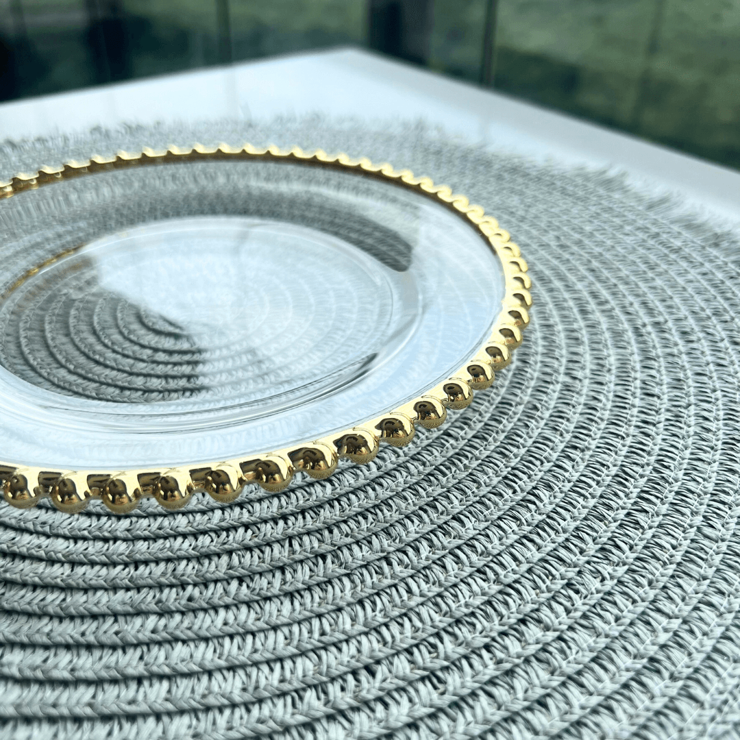 Prato Sobremesa Cristal com Borda Bolinha Dourada Pearl - 20 cm