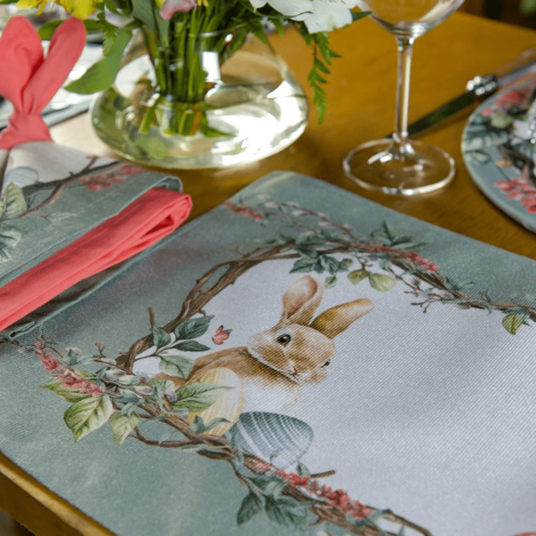 Kit 2 Jogos Americano Coelhos da Páscoa Verde 48cm