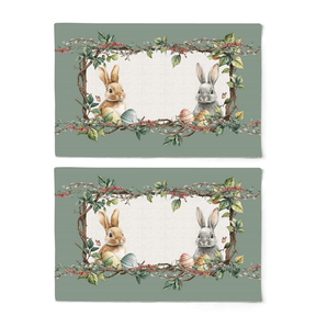 Kit 2 Jogos Americano Coelhos da Páscoa Verde 48cm