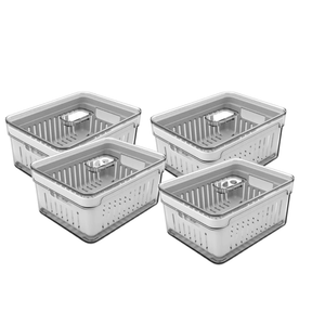 Kit de 4 Organizadores de Geladeira Clear Fresh com Cesto 2,2 Litros