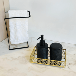 Jogo para Banheiro Leaf em Ceramica Preto 2 Peças