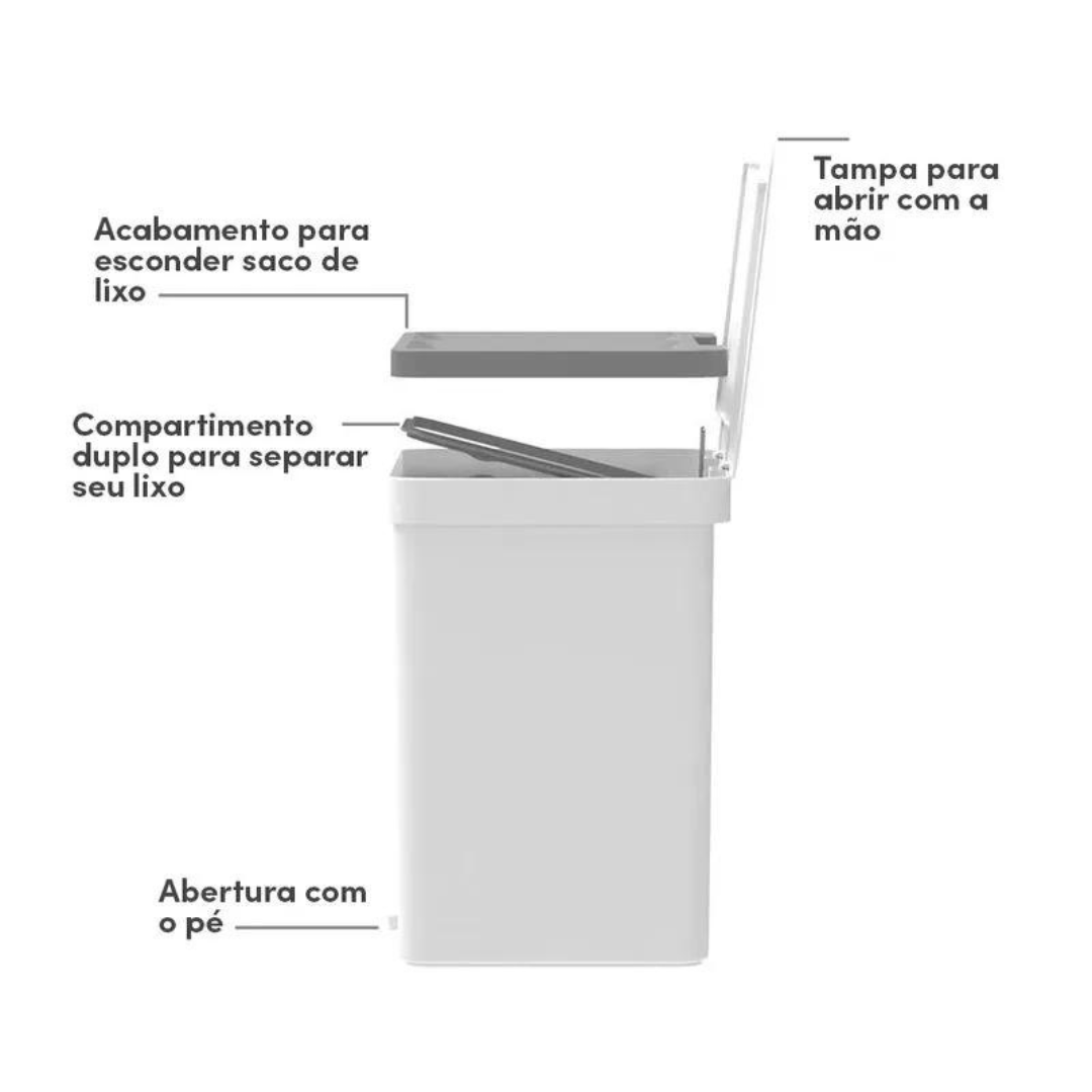 Lixeira de Pedal Trium Duplo Compartimento Branco 20 Litros