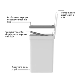 Lixeira de Pedal Trium Duplo Compartimento Branco 20 Litros