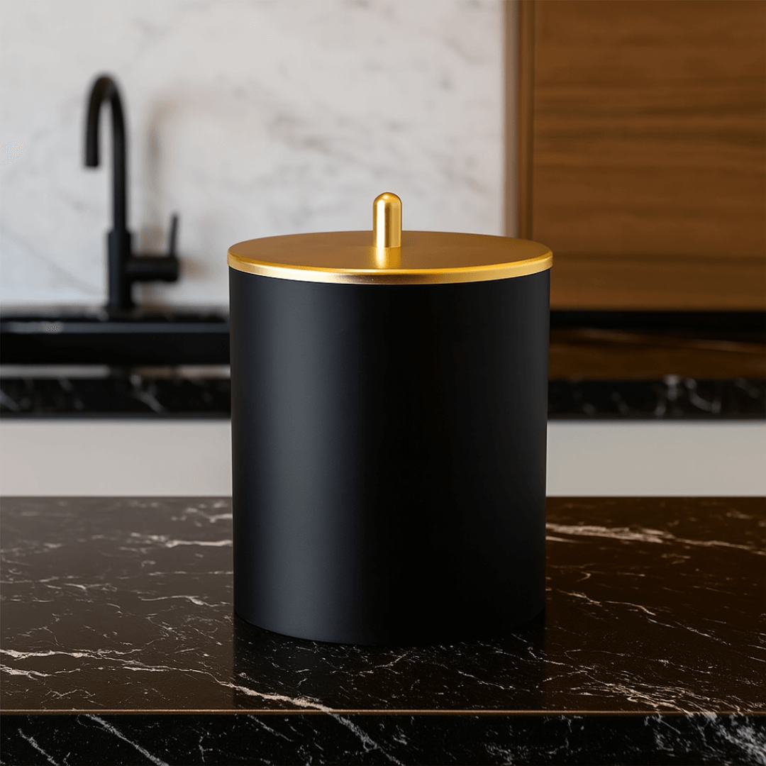 Lixeira Com Tampa 5 Litros Preto Com Dourado Fosco
