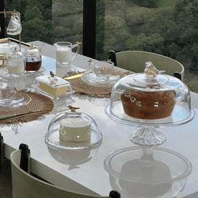 Queijeira com Tampa de Cristal Golden Bird 20cm