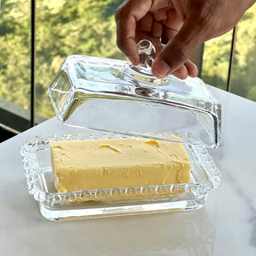 Manteigueira de Cristal de Chumbo Tampa Coração 17cm