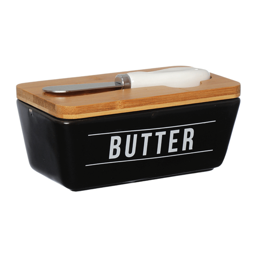 Manteigueira de Porcelana com Faca Manhattan Preta 400ml