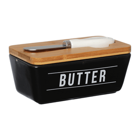 Manteigueira de Porcelana com Faca Manhattan Preta 400ml