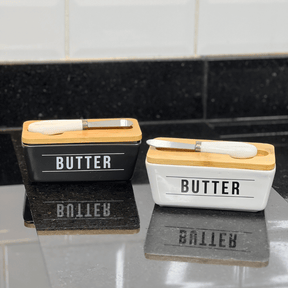 Manteigueira de Porcelana com Faca Manhattan Preta 400ml