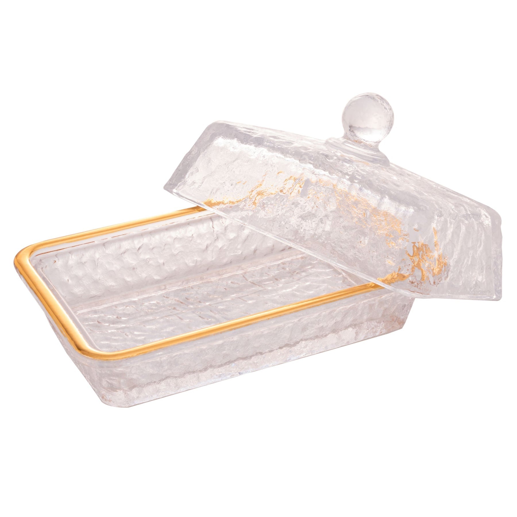 Manteigueira Petra Cristal Ecológico e Fio de Ouro com Tampa 17cm