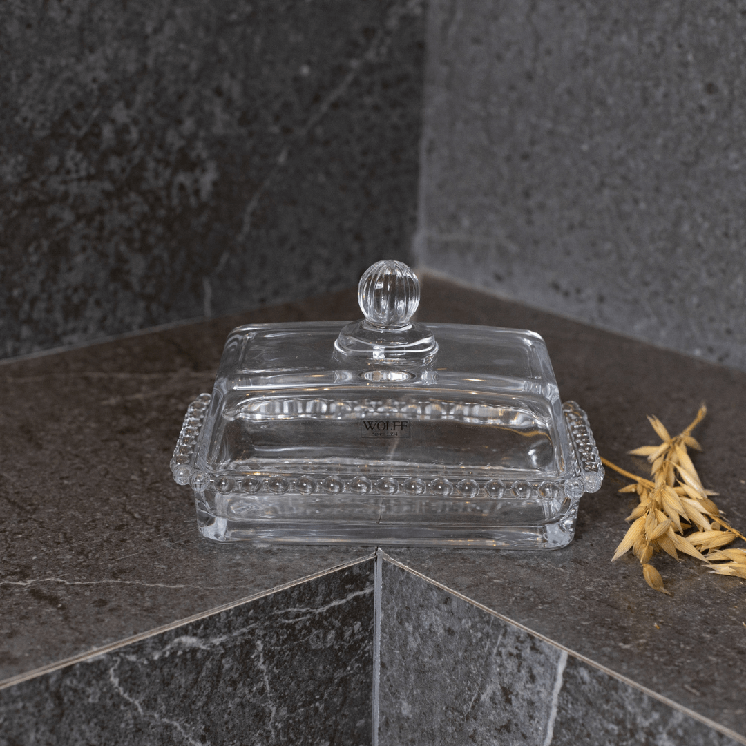 Manteigueira Cristal de Chumbo com Tampa Pearl 17cm x 10,5cm x 10cm