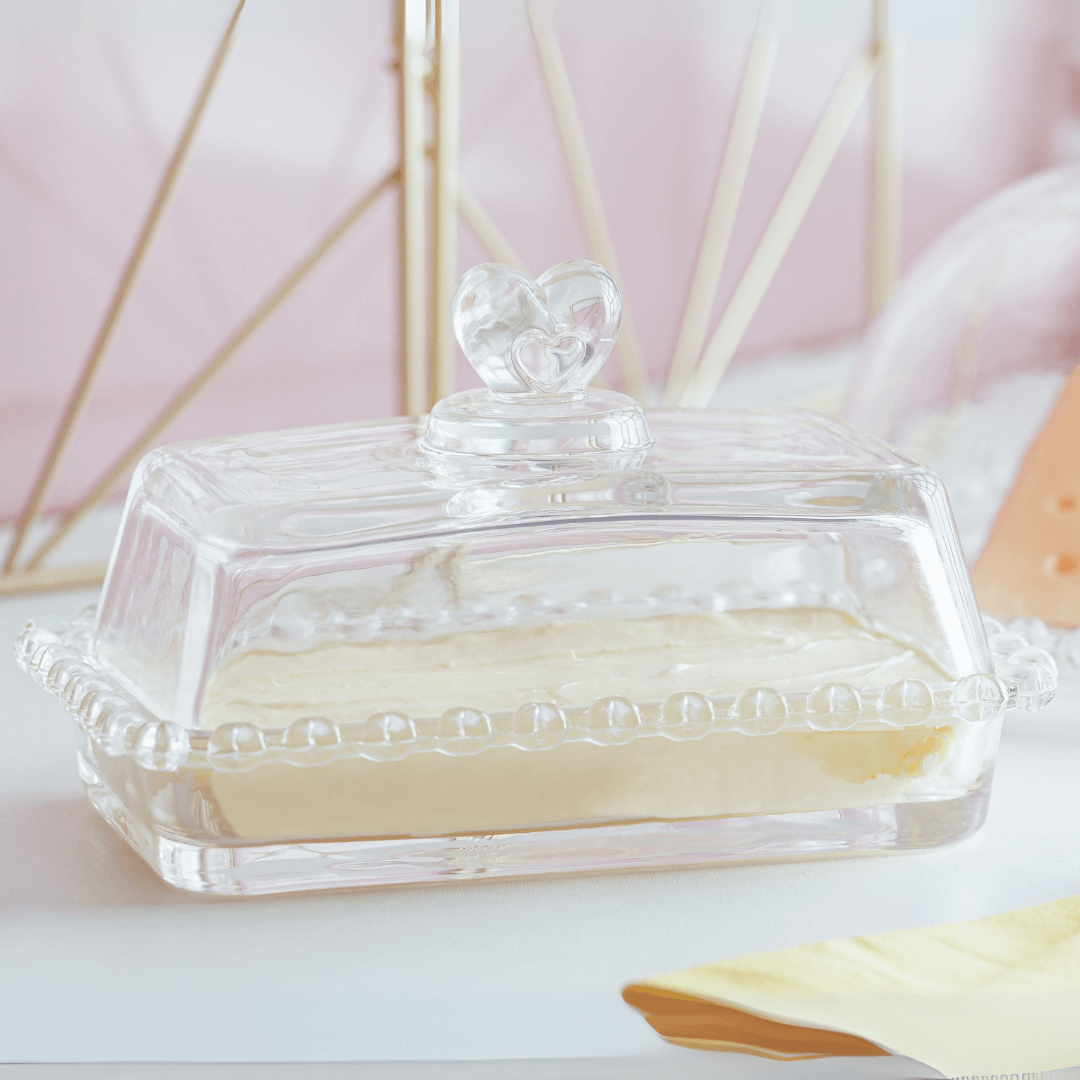 Manteigueira de Cristal de Chumbo Tampa Coração 17cm