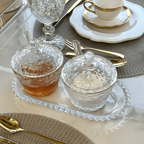 Açucareiro em Cristal de Chumbo Martelado com Colher com Borda Dourada Petra 10cm