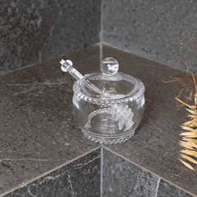 Meleira de Cristal Chumbo com Colher Abelha Bolinha Pearl 10cm