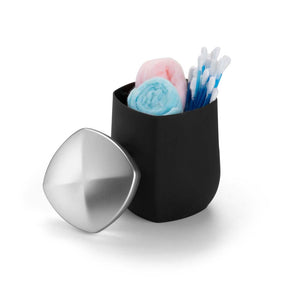 Porta Cotonete E Algodão Preto Com Cromado - 8,5 x 12,5 cm