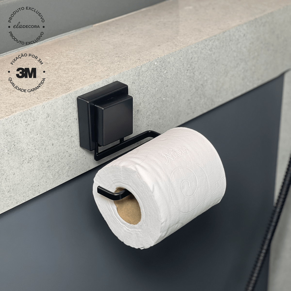 Porta Papel Higiênico Fixação 3M Preto Fosco