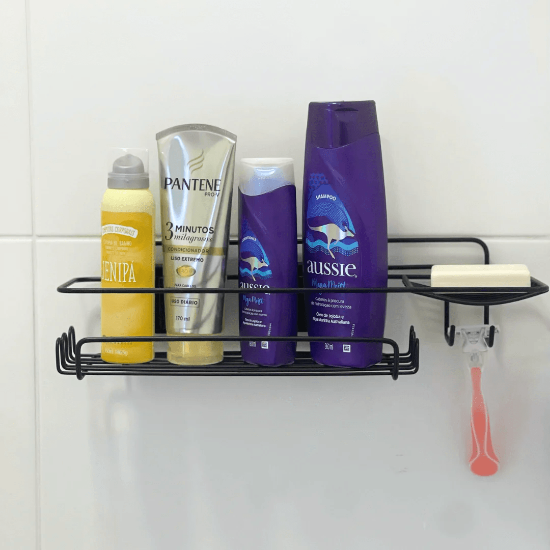 Porta Shampoo Com Saboneteira Dupla Face 3M Preto