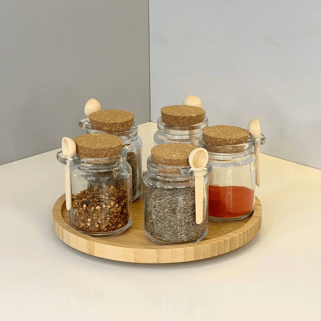 Porta Tempero de Vidro com Colher de Bambu 240ml