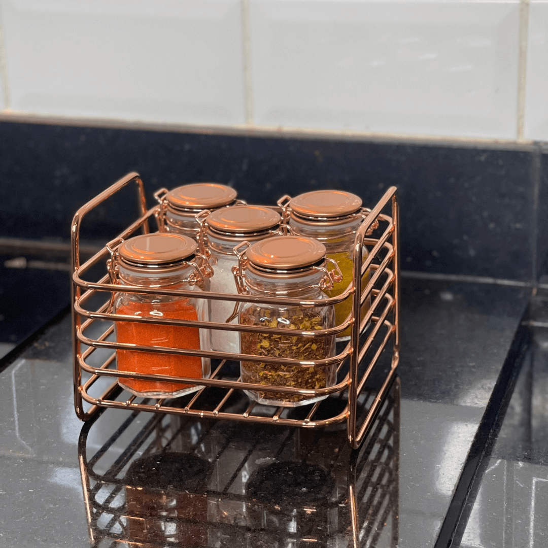 Porta Tempero Hermético de Vidro e Metal Rose Gold - 8 cm