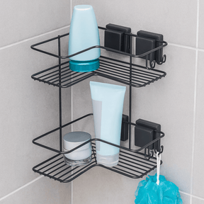 Cantoneira Porta Shampoo Dupla Fixação Ventosa Preto