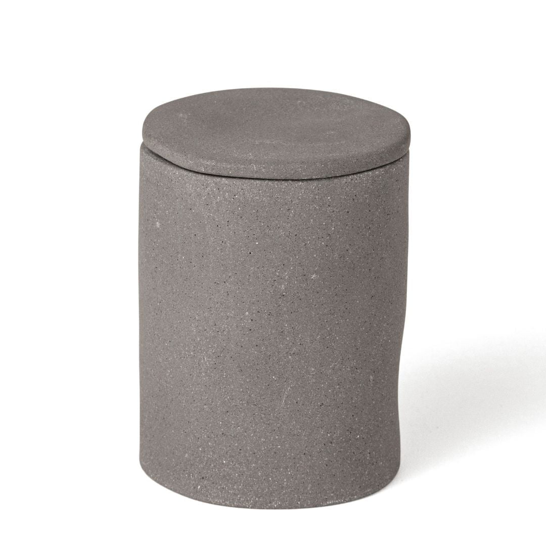 Pote Decorativo com Tampa em Cimento Cinza 10,5cm