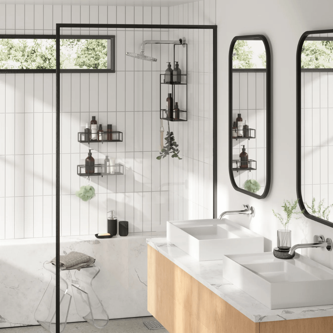 Prateleira Porta Shampoo Cubiko Preta 2 Peças