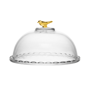 Queijeira com Tampa de Cristal Golden Bird 20cm