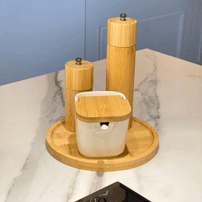 Saleiro de Mesa Ceramica com Tampa e Colher Branca 400ml