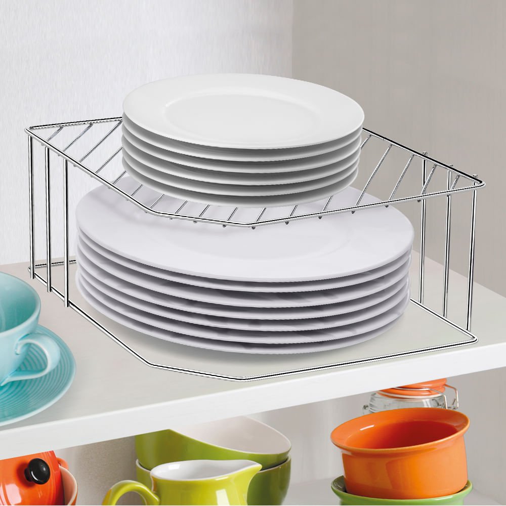 Suporte Cantoneira Organizadora de Pratos Cromado
