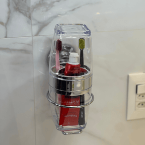 Suporte com Porta Escova e Creme Dental com Ventosa Cromado