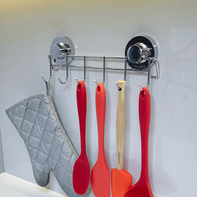 Suporte Multiuso 6 Ganchos com Fixação Por Ventosas Cromado